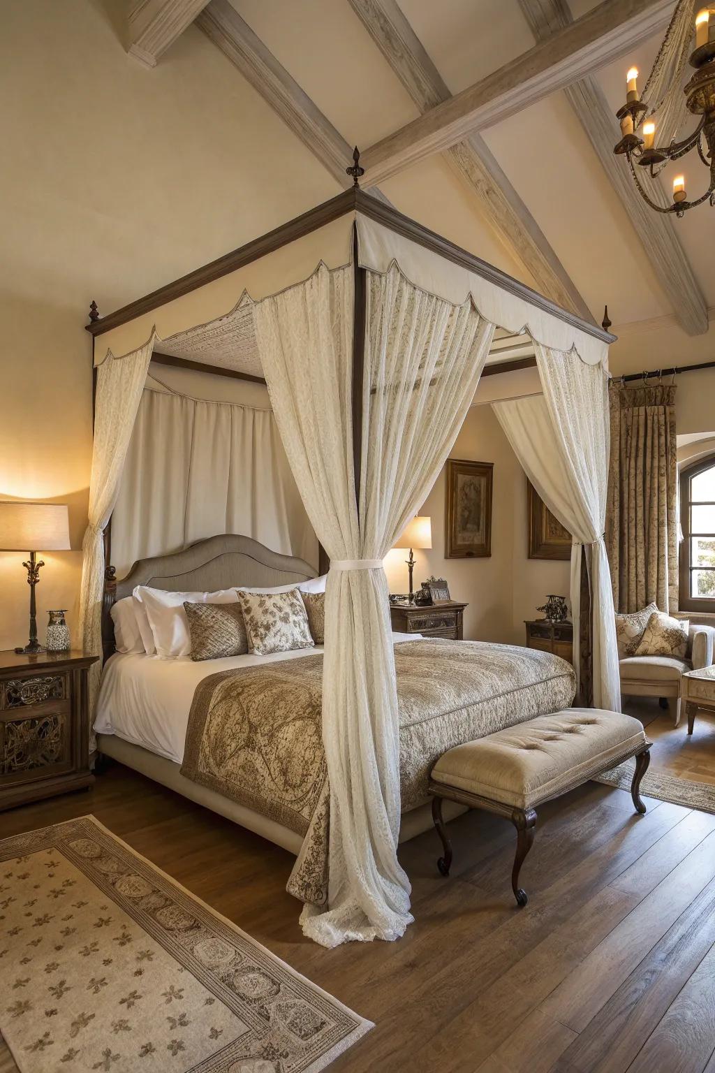 A canopy bed adds a touch of regal luxury.