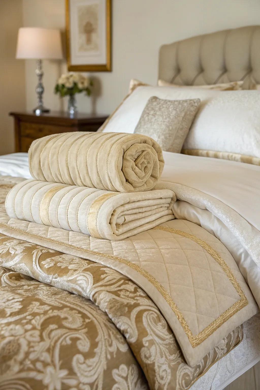 Layered bedding offers a plush and inviting feel.