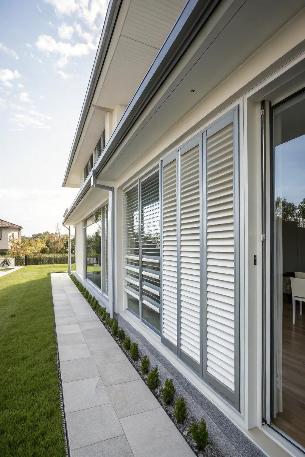 Aluminum shutters provide lightweight durability and sleek style.