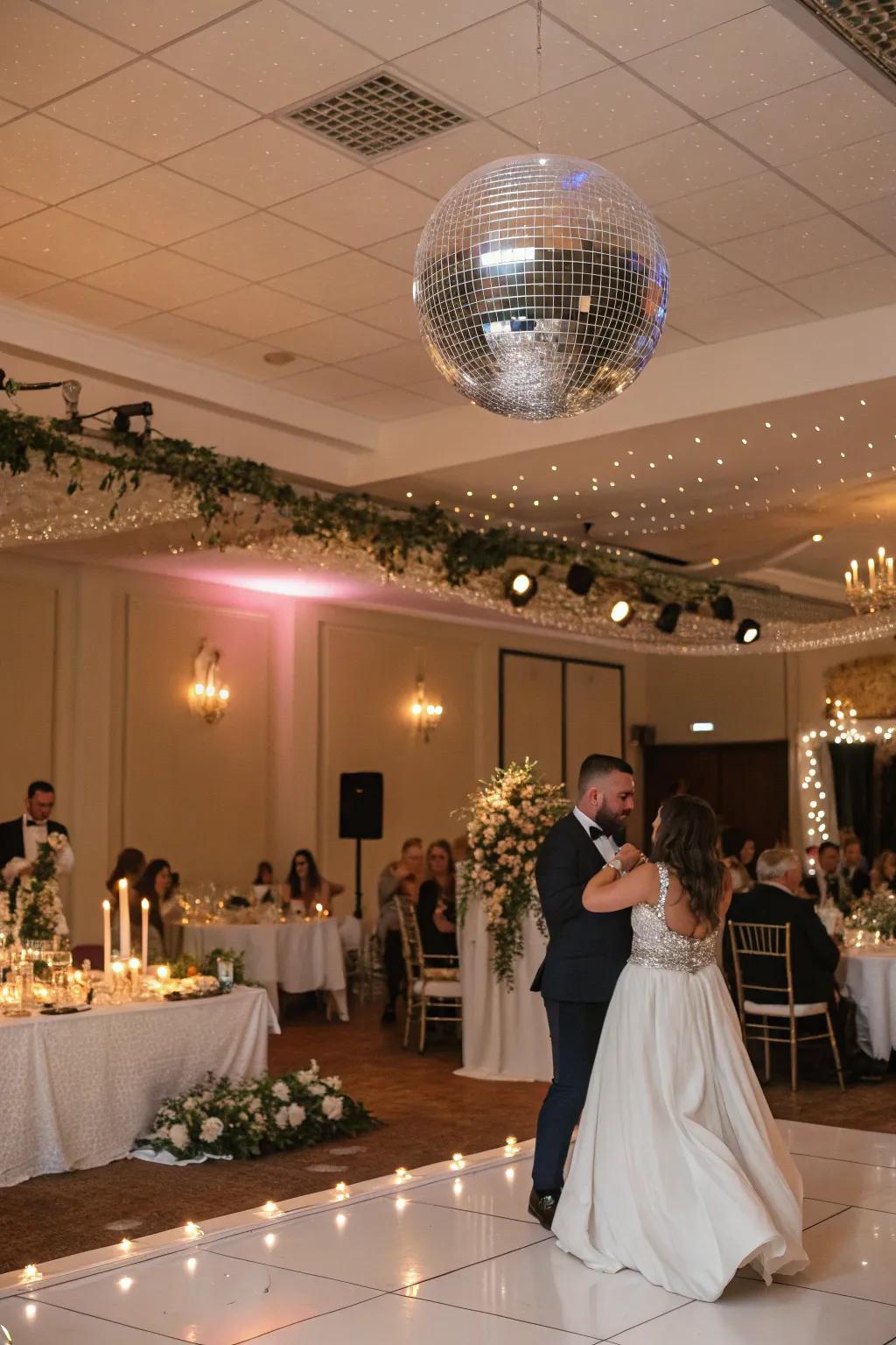A glitter ball appends a joyous, retro vibe to the dance expanse.