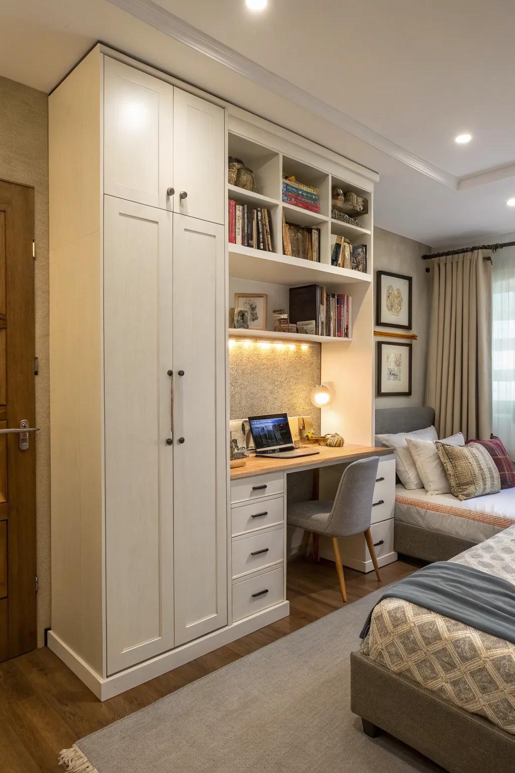 Wardrobes with study tables: smart and space-saving.