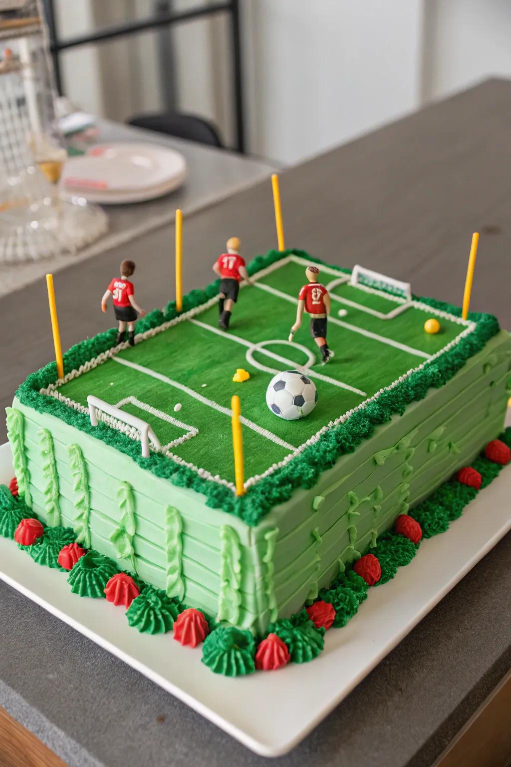 A gridiron dessert functioning as a noteworthy focal point.