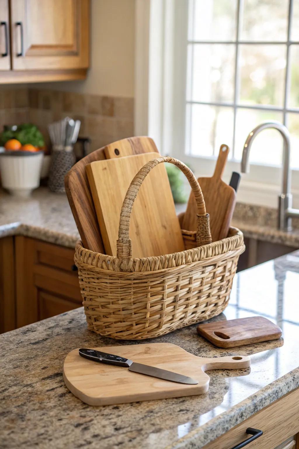 A container brimming with surfaces introduces texture and warmth to the culinary space.