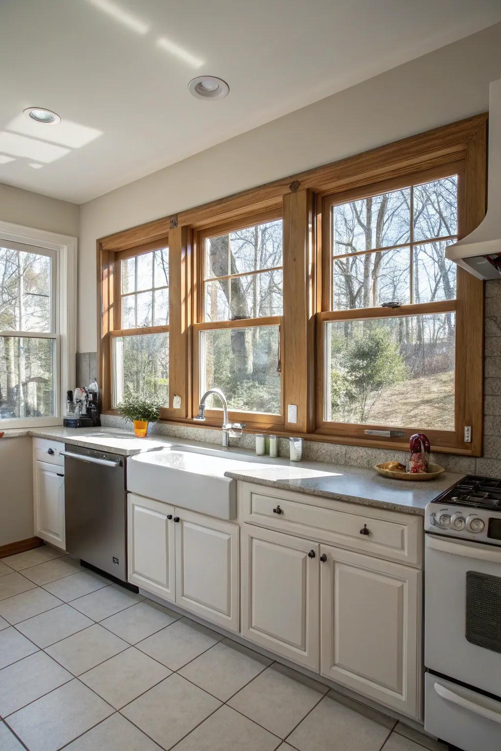 A kitchen featuring versatile dual-sash windows.