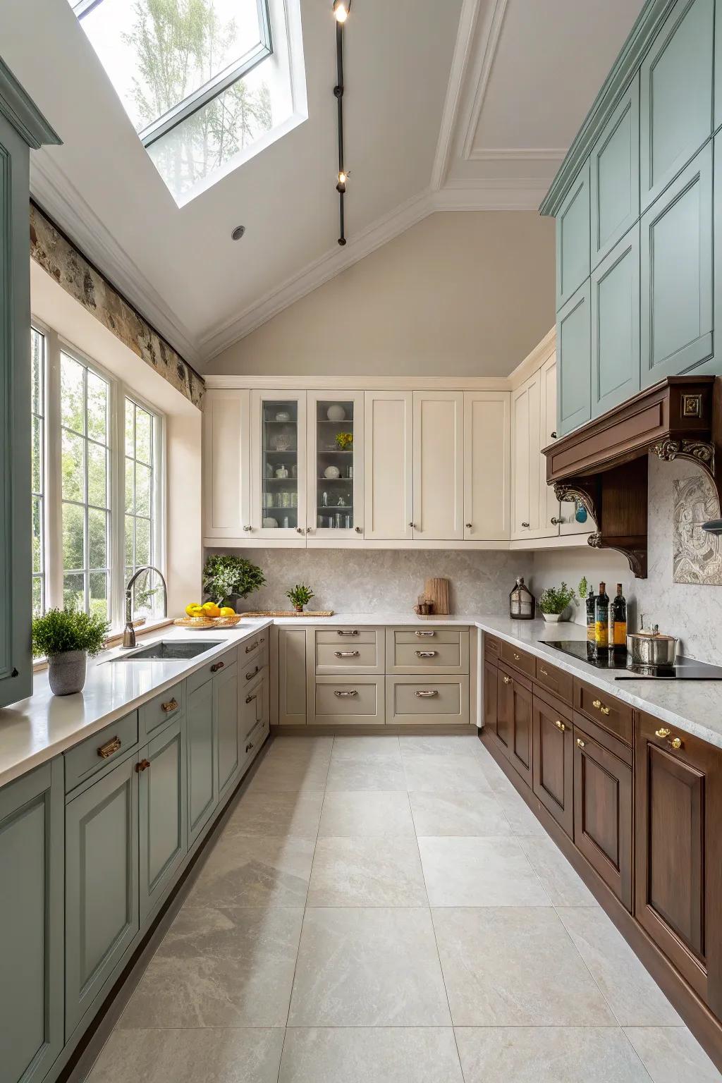 Two-tone cabinets create a dynamic and balanced look.