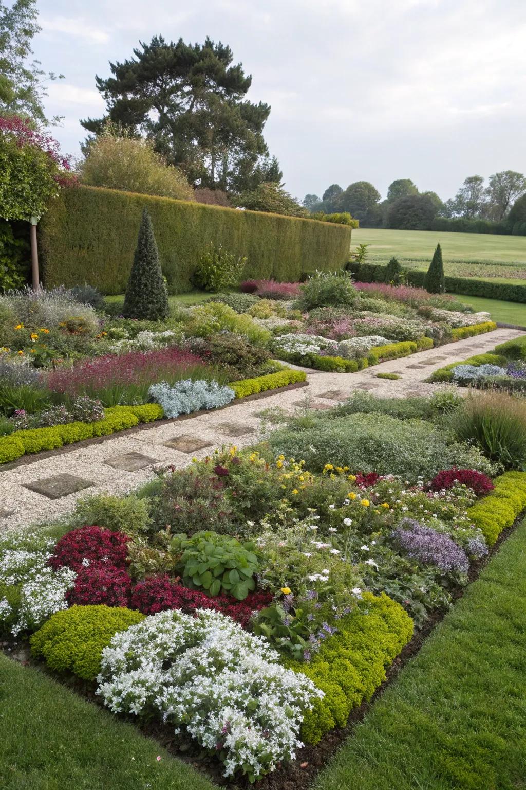 A diverse selection of surface covers adds charm and texture to a garden.