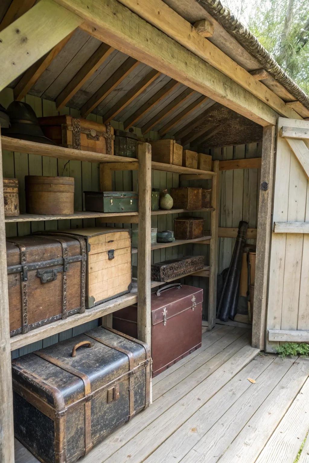 A vintage-inspired storage solution in a lean-to shed.