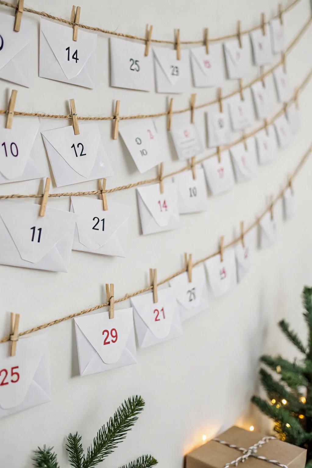 A simple advent calendar with small envelopes for a minimalist holiday tradition.