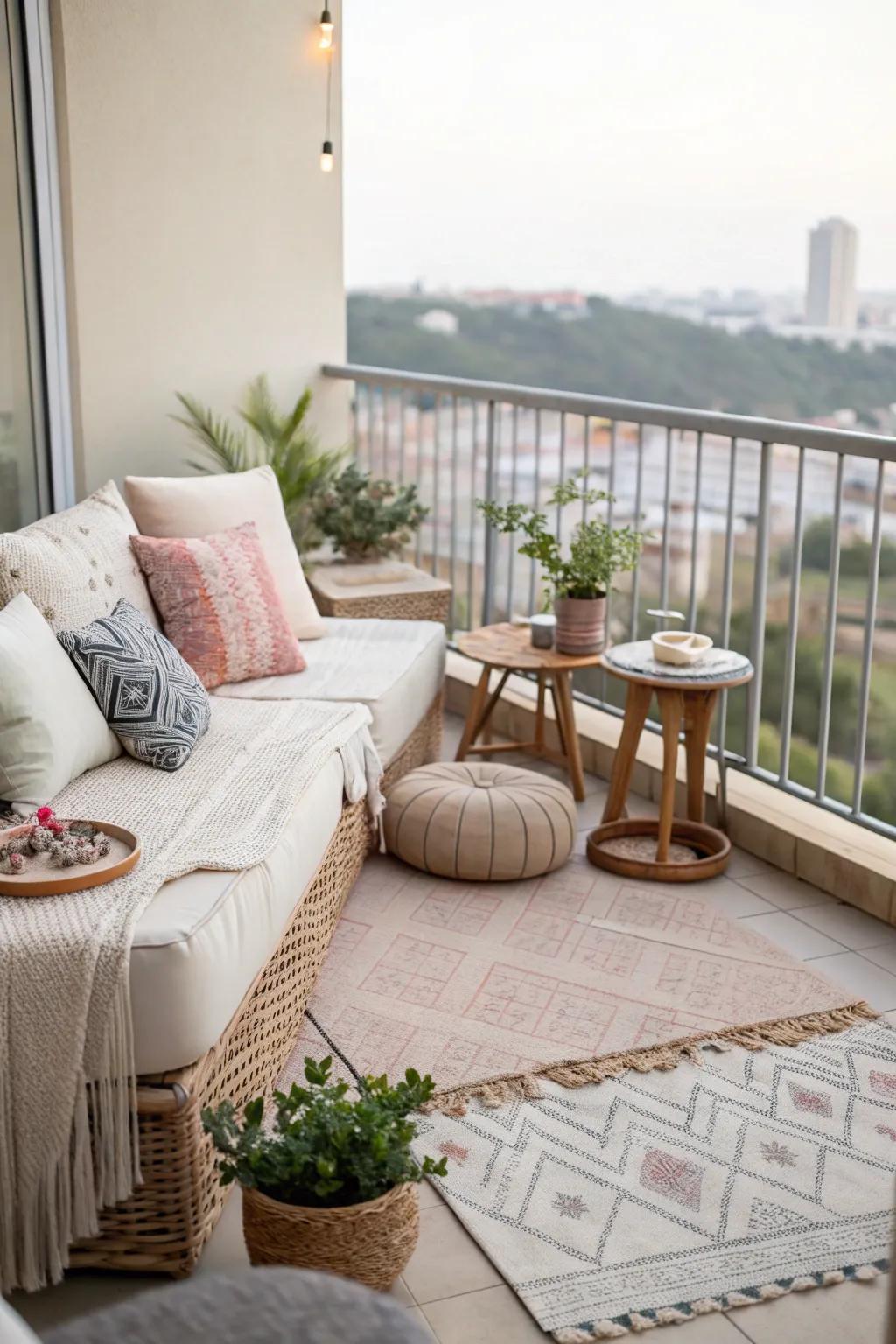 Delineate your space using fashionable outdoor carpets.