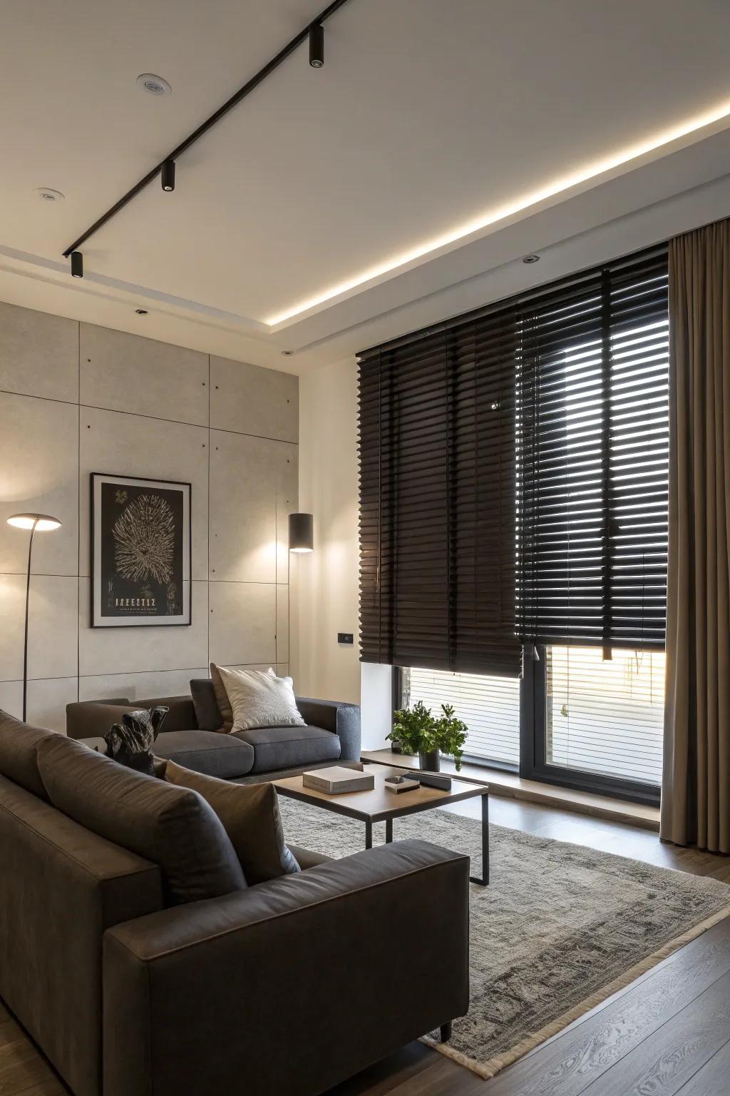 Dark blinds add drama and contrast.