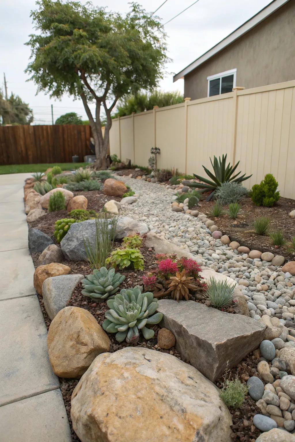A stone garden offers contemporary beauty and minimal upkeep.