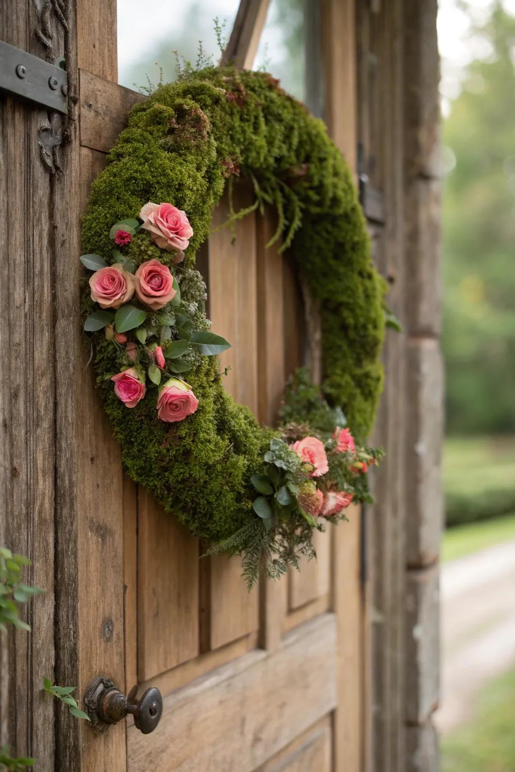 A living wreath of moss roses makes for a stunning entryway decoration.