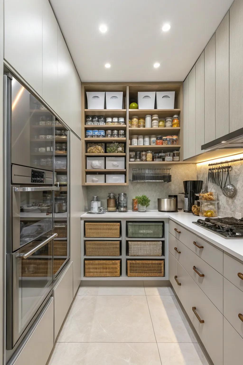 A kitchen showcasing efficient storage solutions.