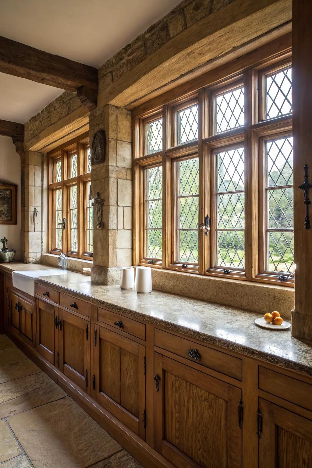 Timber windows that blend seamlessly with the historical sentiment.