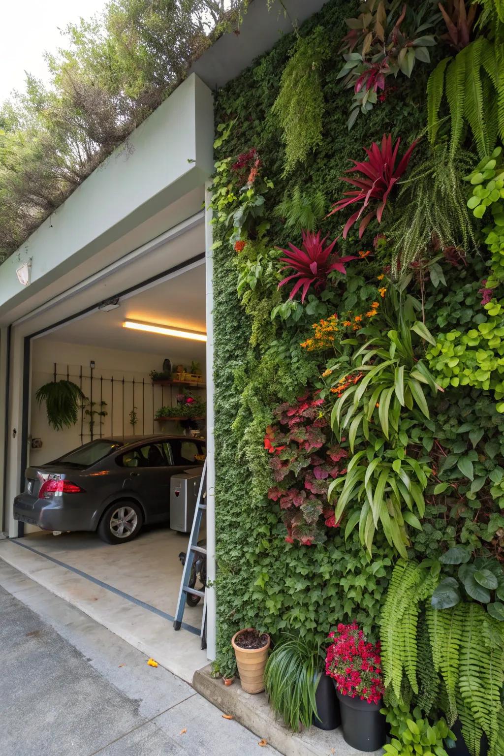 Vertical gardens add a touch of nature and beauty to your garage.