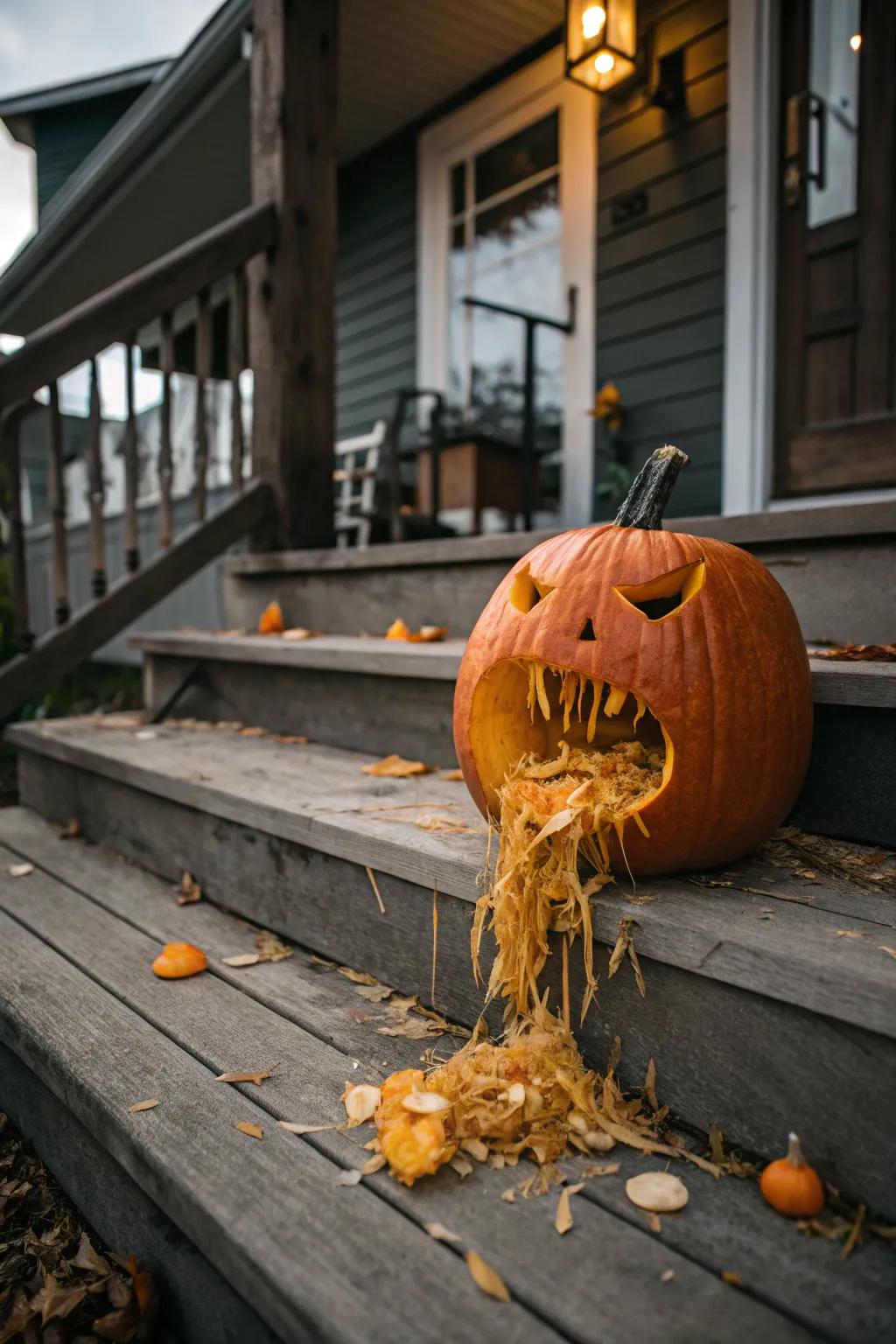 A hairpiece pumpkin introduces a humorous alteration to your Halloween setup.