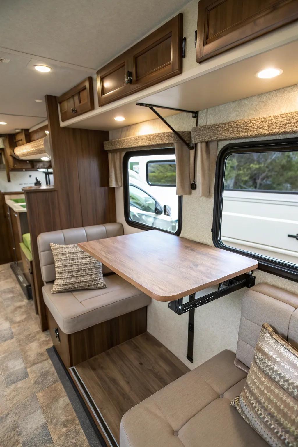 A floating table design keeps your RV interior spacious and airy.