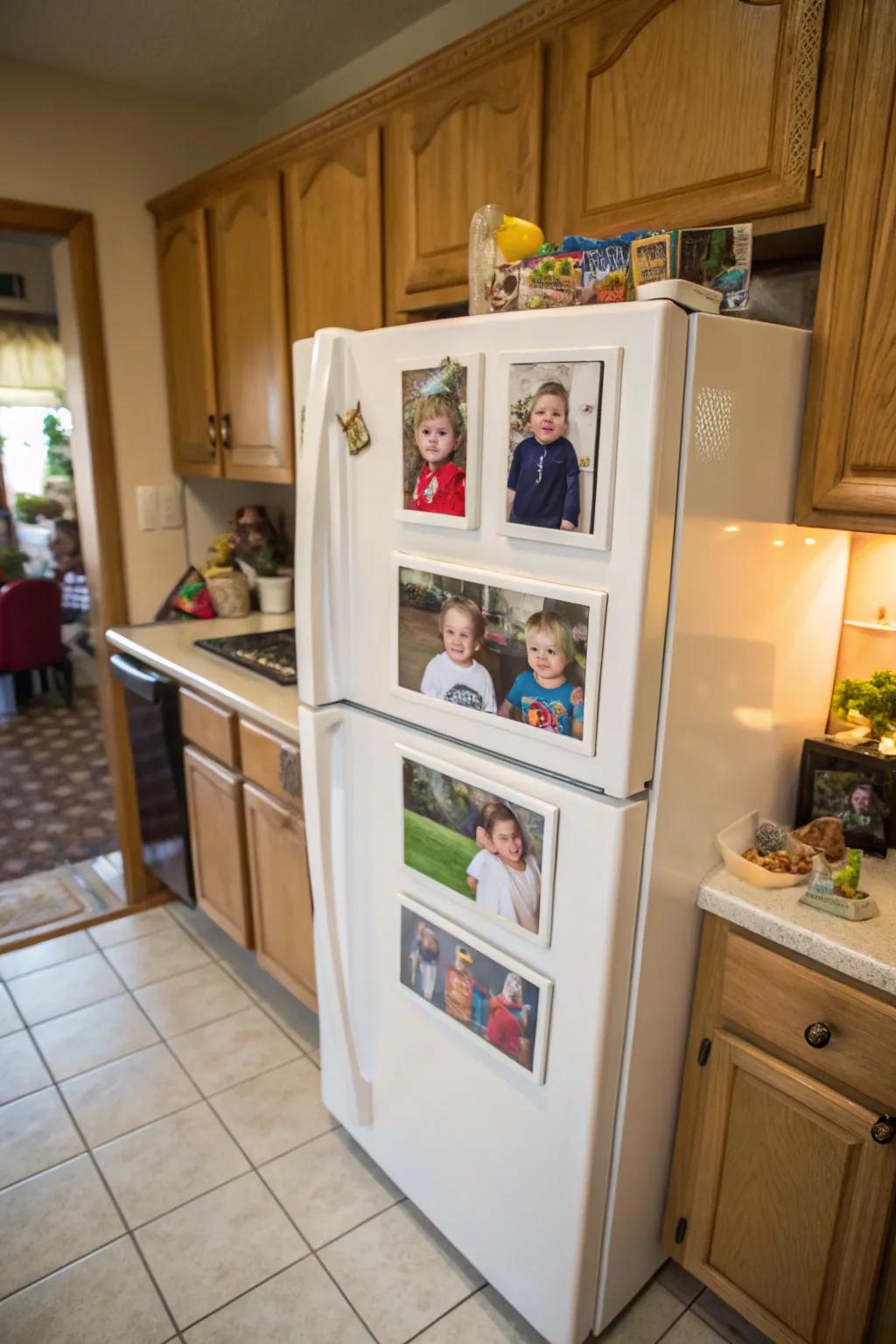 Magnetic fridge gallery of school photos.