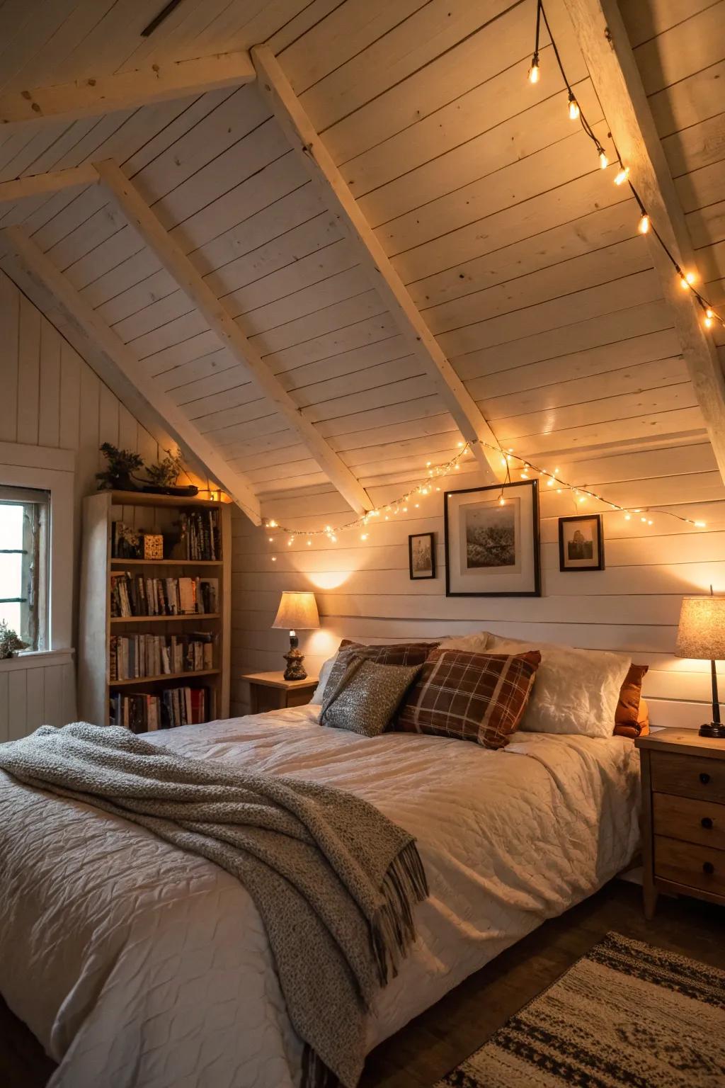 A plank overhead surface enriches the inviting sensation of your personal space.