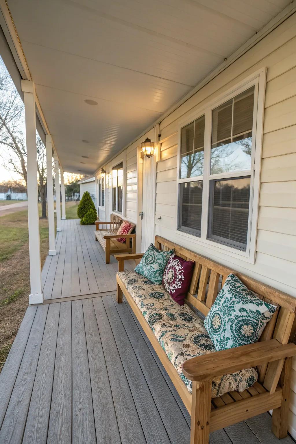 In-built benches present seating and storage.