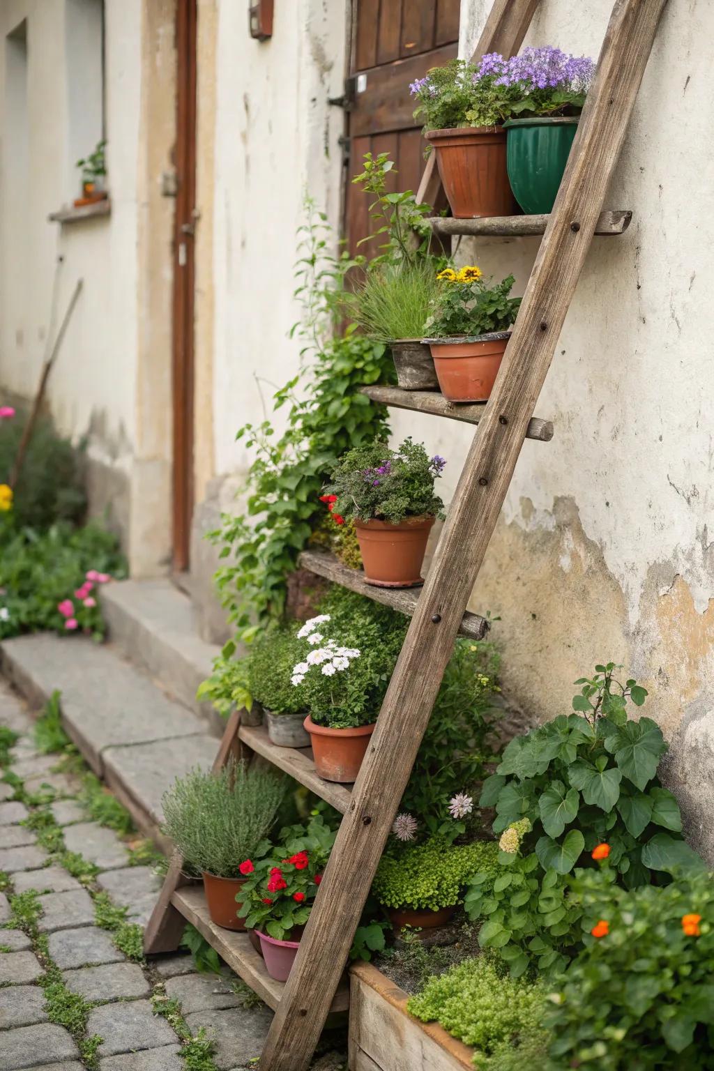 Ladder gardens offer a unique vertical gardening solution.