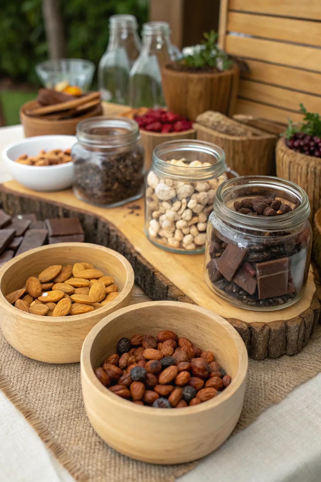 A trail mix station inviting guests to create their personalized snack.