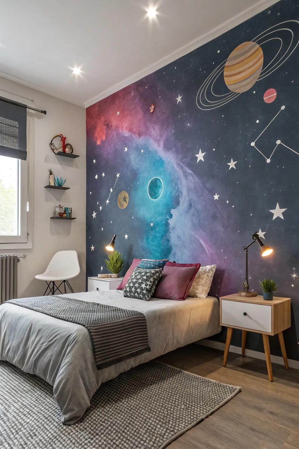 Nebula paint effects create a dreamy focal point in your room.