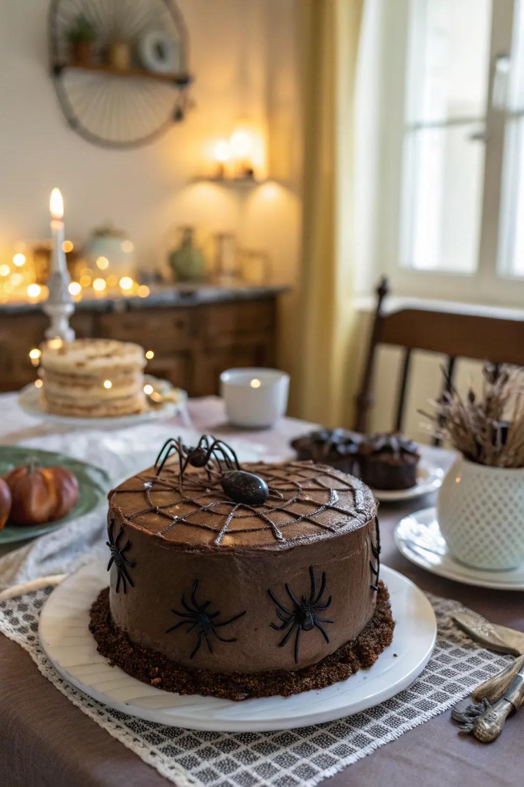 Decadent chocolate ganache spider cake.