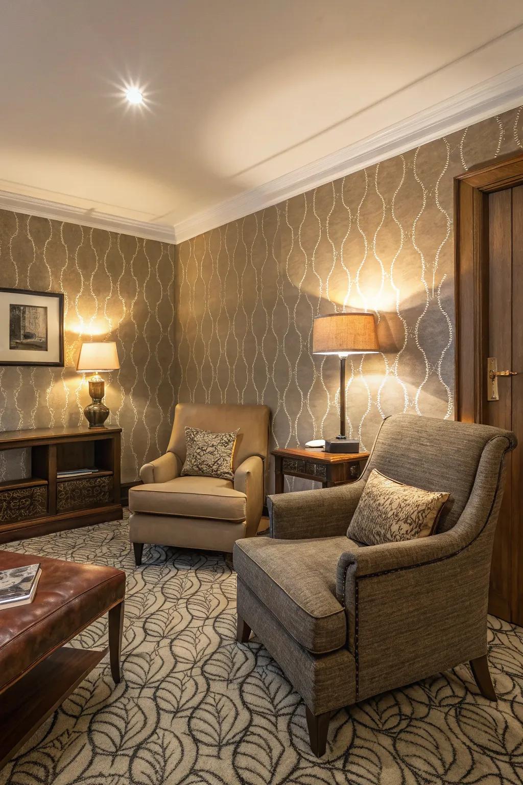 Textured wallpapers for a warm atmosphere.