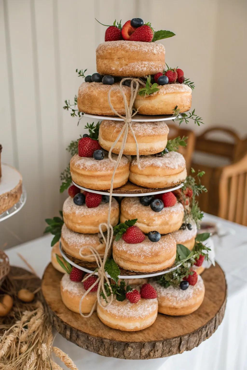 Donut tower as a fun cake alternative.