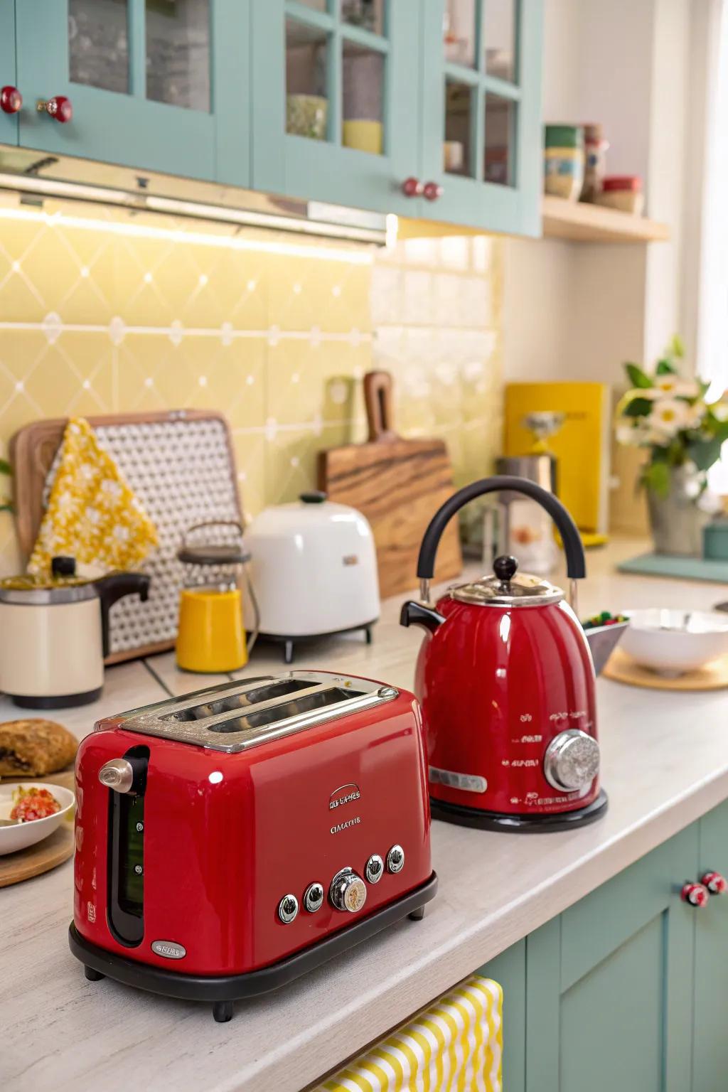 Colorful appliances add pops of joy.