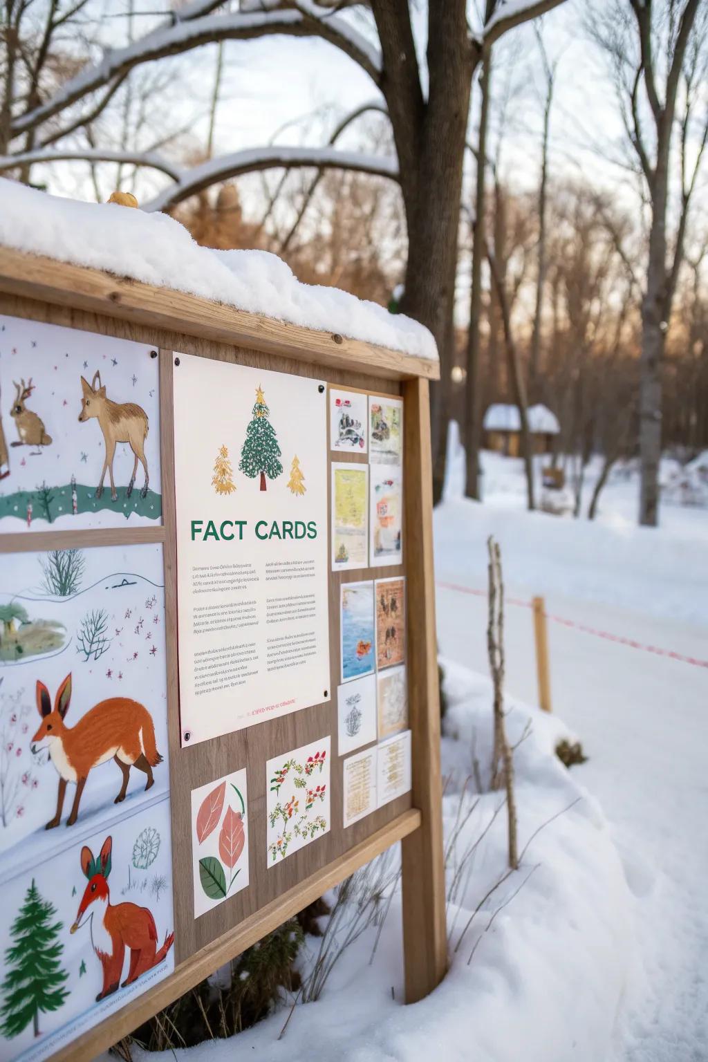 Winter animals on display with educational fact cards craft an informative board.