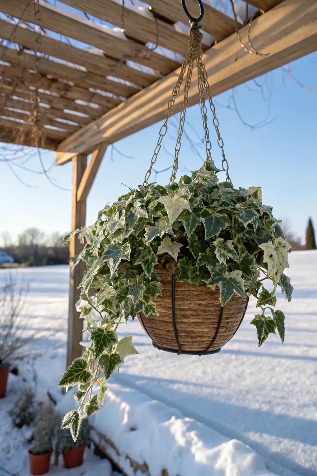 Variegated ivy adds elegance with its unique patterns.