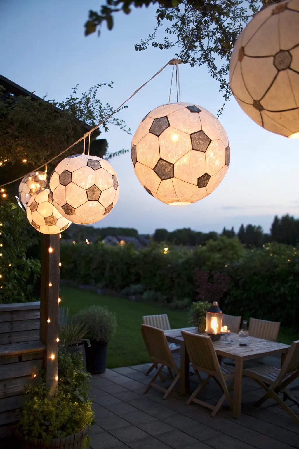 Sports ball lanterns that illuminate the night with a playful glow.