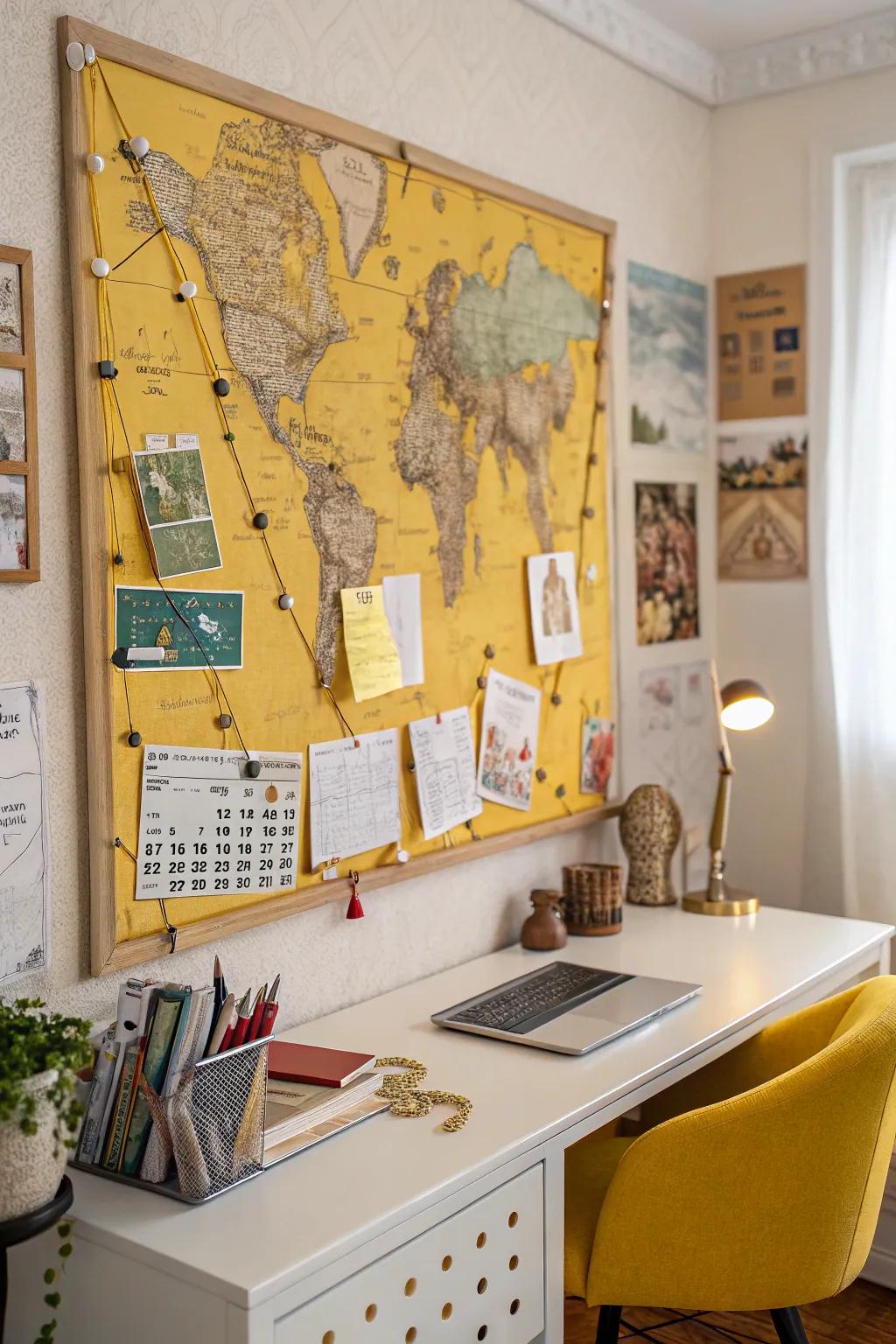 Vintage map backgrounds bring a sense of wanderlust and nostalgia to your bulletin board.