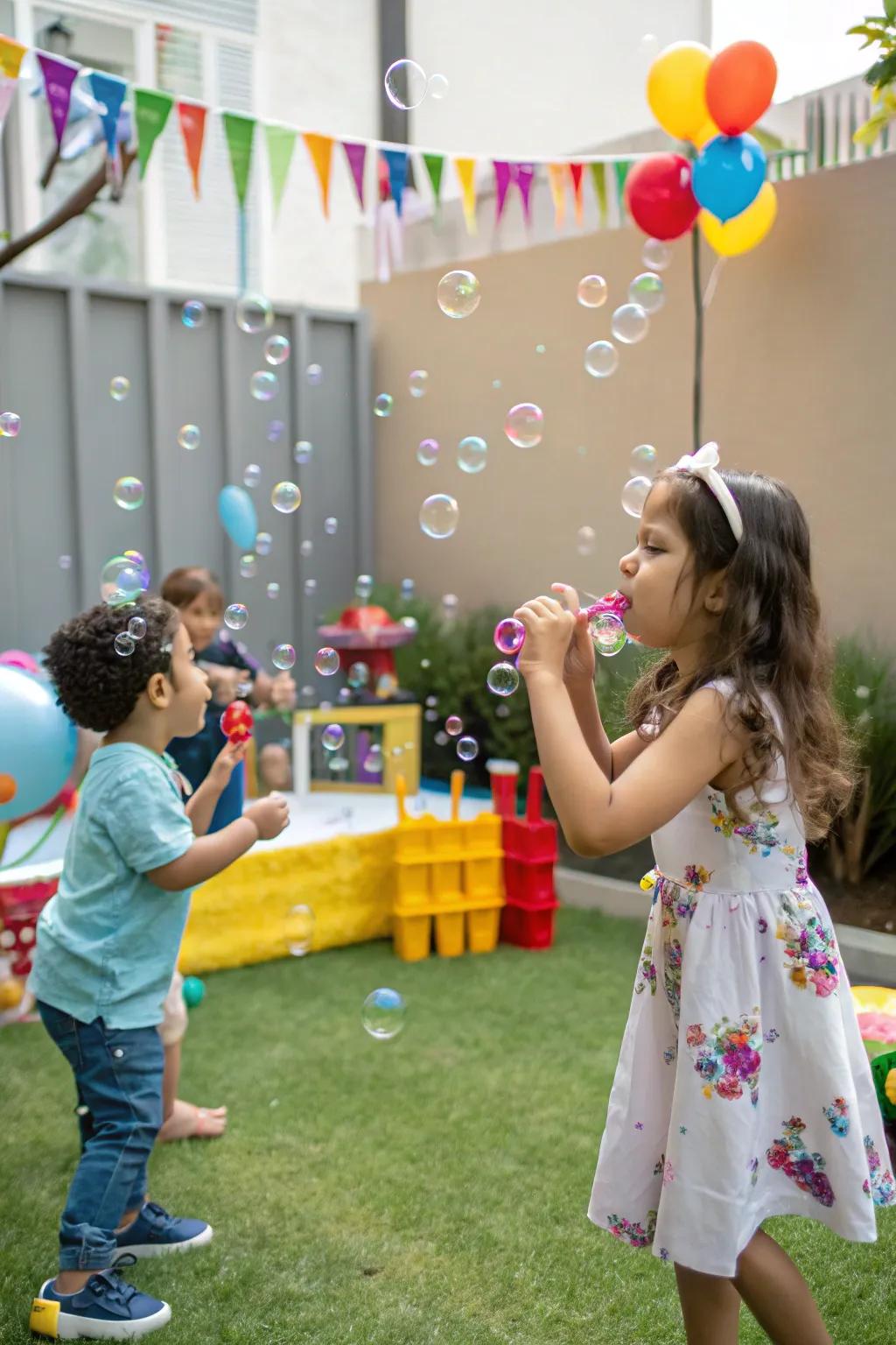 A bubble station brings magic and joy to a child's birthday party.