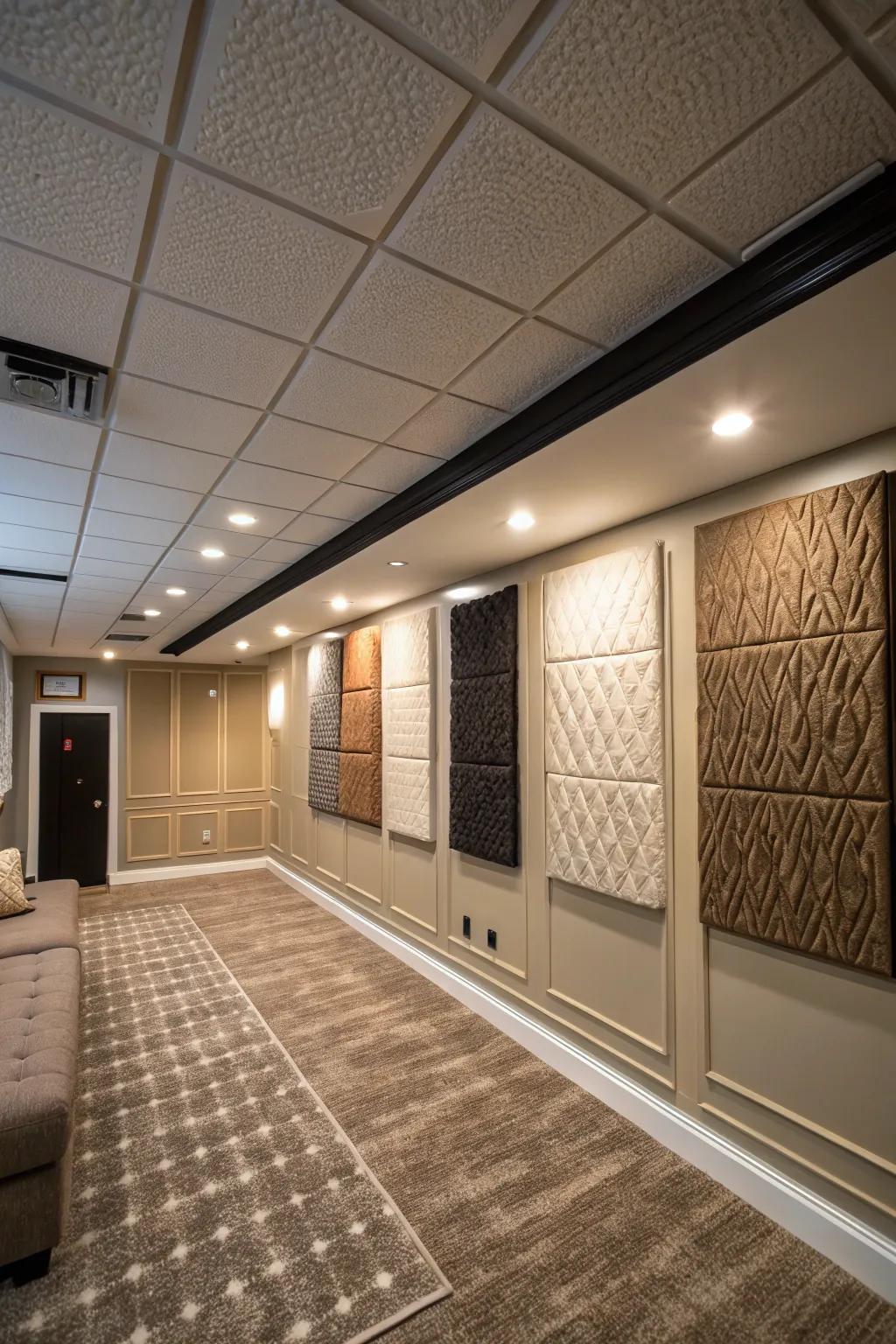 Acoustic panels improve sound and add decorative flair.