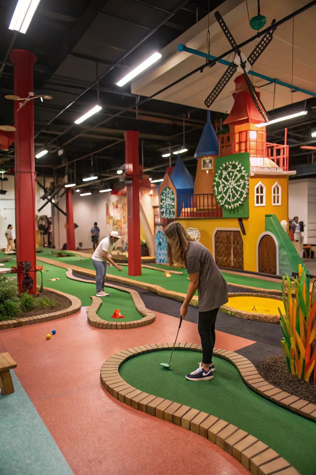 An indoor mini golf course adds a unique twist to your game room.