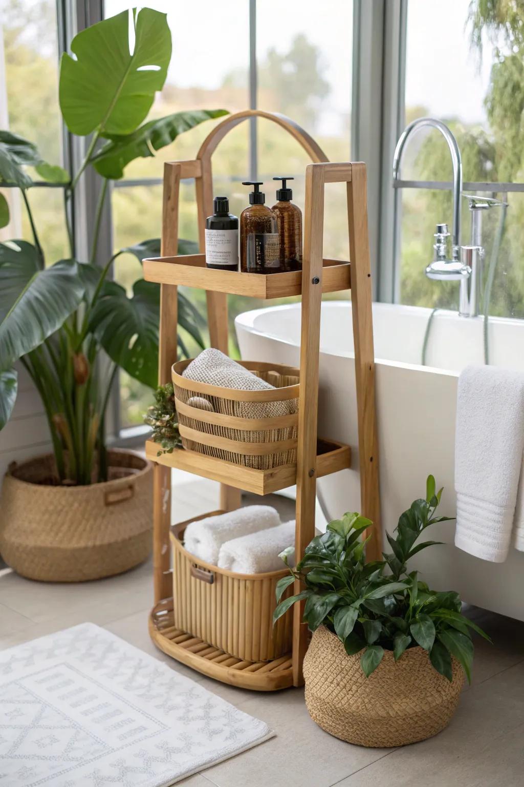 Choose an eco-friendly bamboo shower caddy for sustainable elegance.