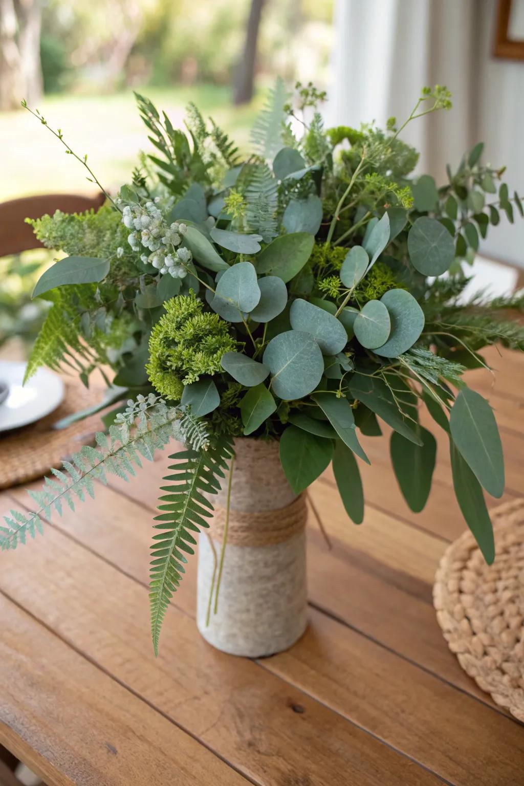 Green bouquets provide a calming, natural beauty.
