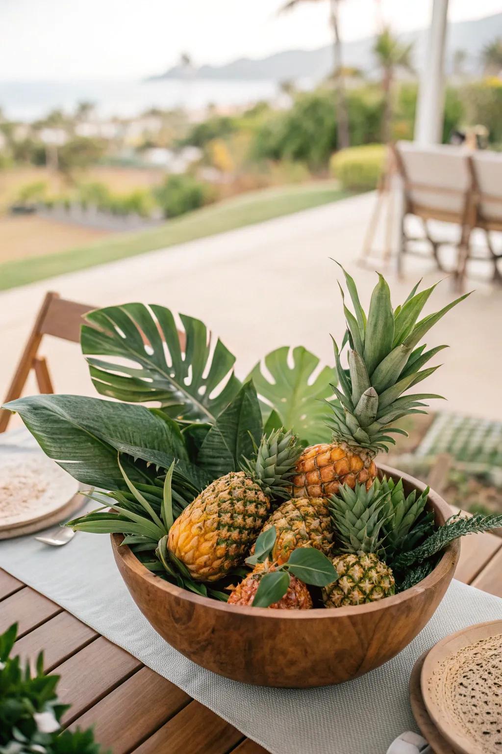 Tropical summer vibes with pineapples and leaves