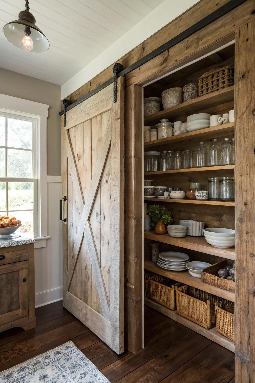 A sliding barn door offers both style and function.