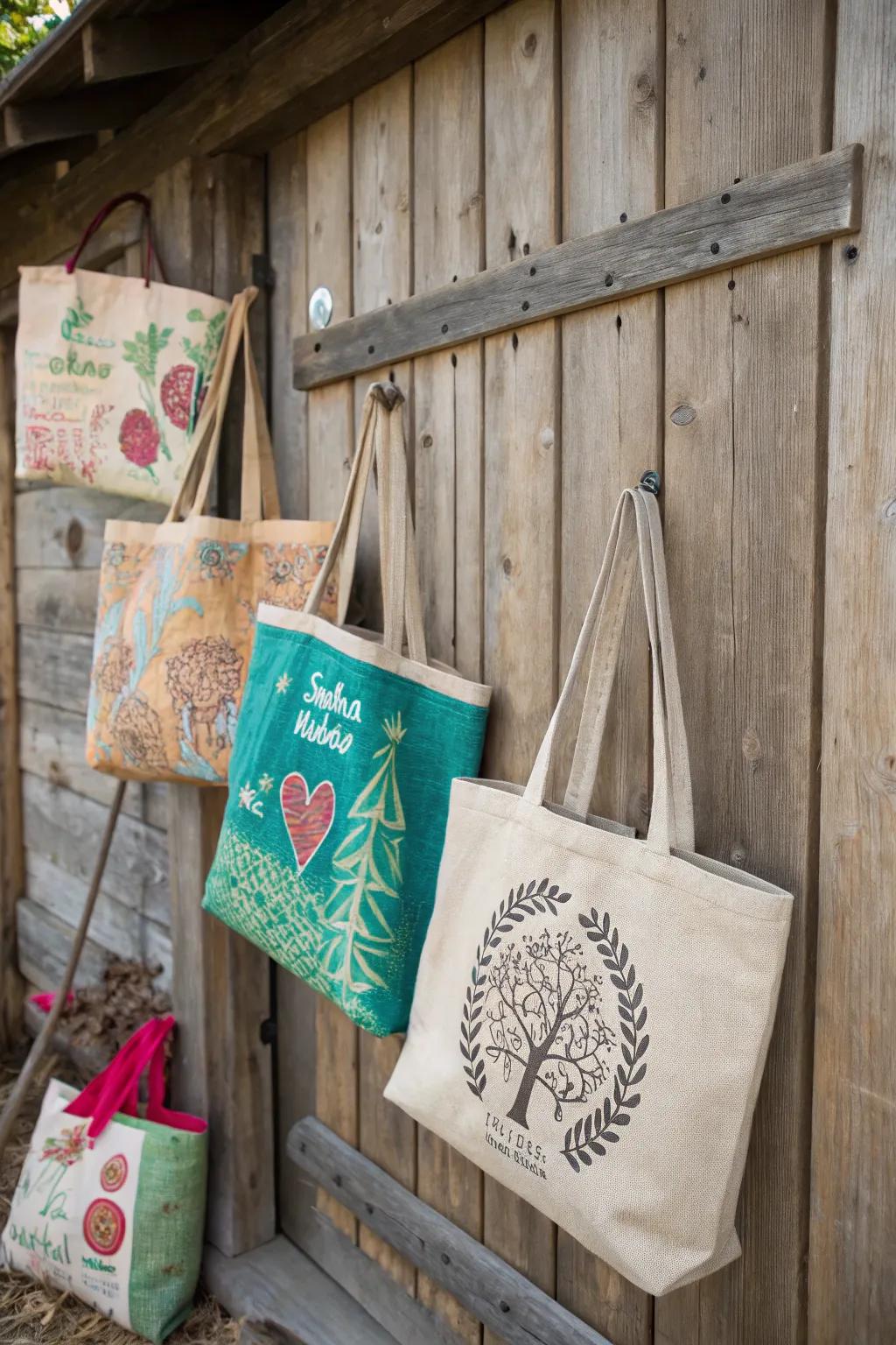 Eco-friendly tote bags are stylish and sustainable wedding favors.