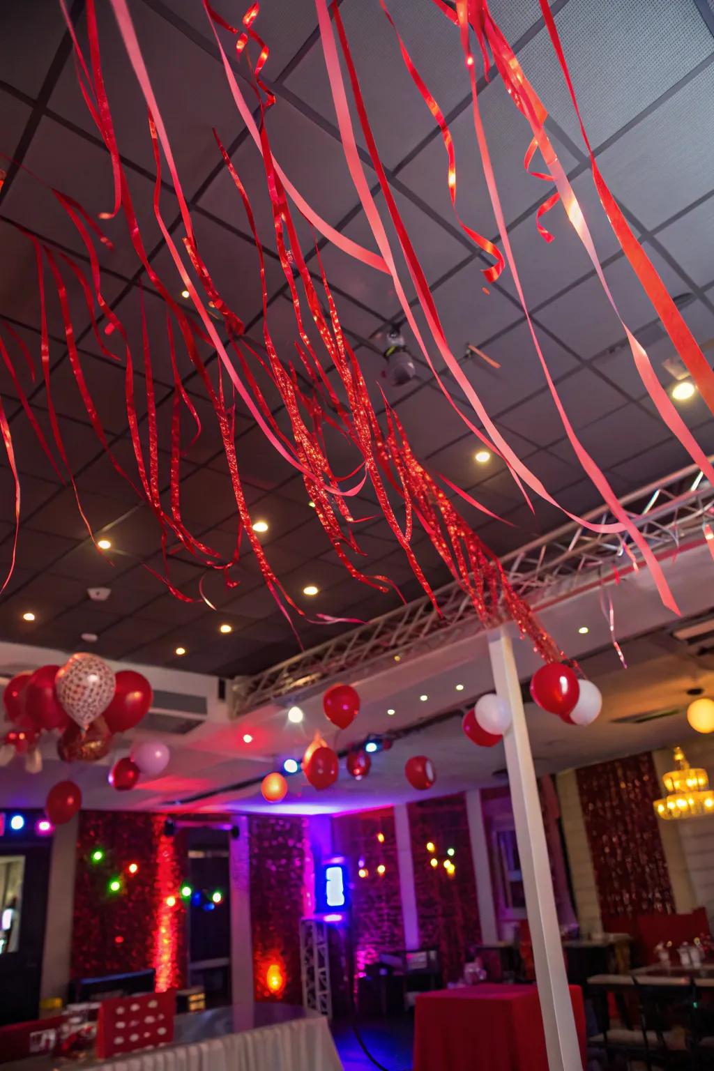 An eye-catching red streamer ceiling setting the festive mood.