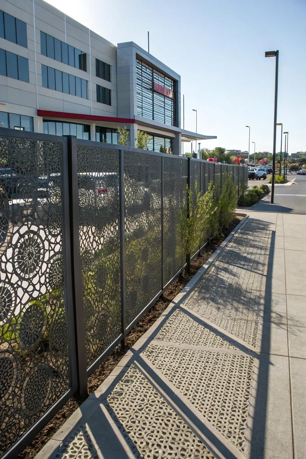 Perforated metal panels offer privacy with a modern touch.