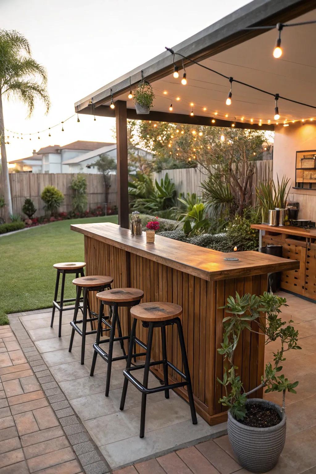 A backyard bar is great for hosting get-togethers.