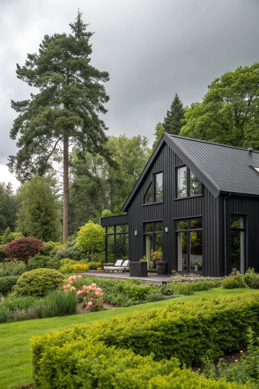 Brave black siding offers a contemporary edge.