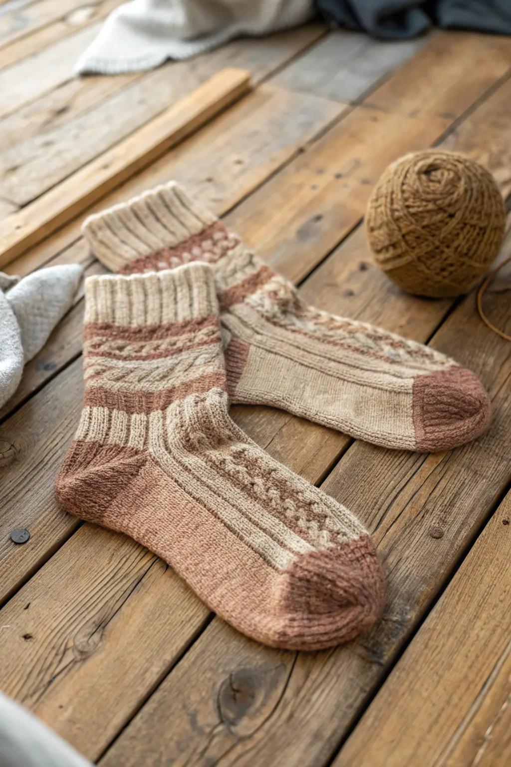 Knitted wool socks offer warmth and comfort for cozy days.