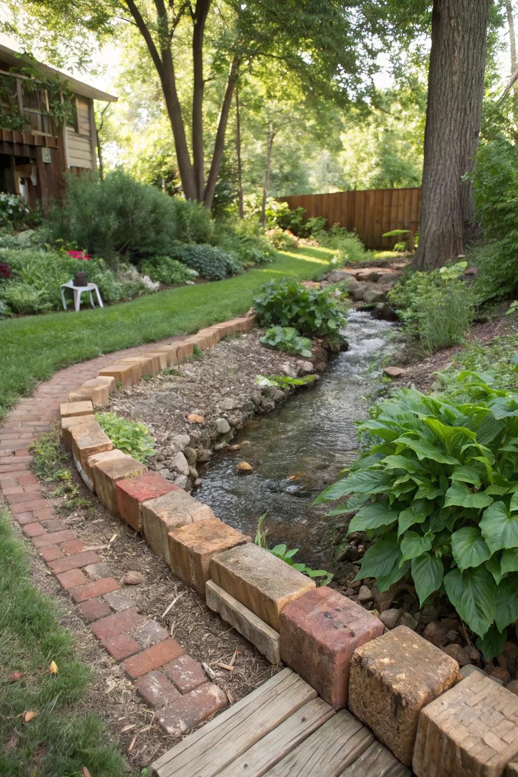 Reclaimed resources contribute uniqueness and sustainability to your creekside landscape.