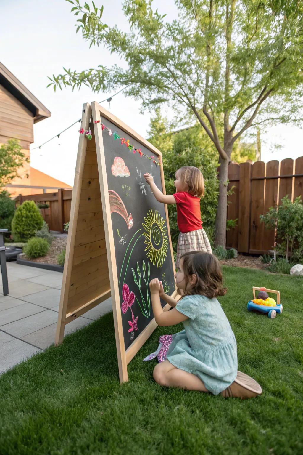 A fun and engaging outdoor chalkboard for creative play.